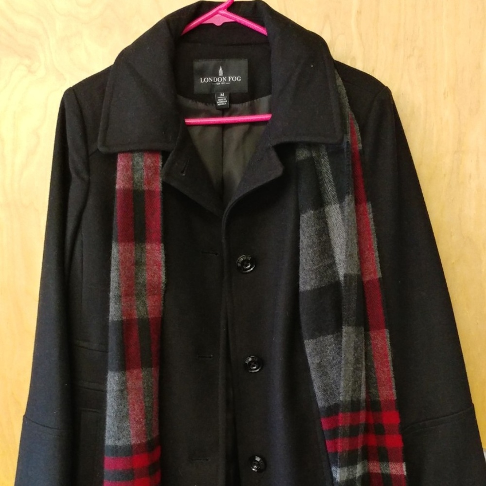London Fog Women's Wool Blend Peacoat Jacket/Scarf